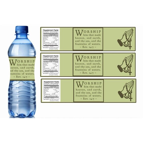 Inspirational Scripture Water Bottle Label with Rev. 14:7 Quote, Religious - Picture 4 of 4